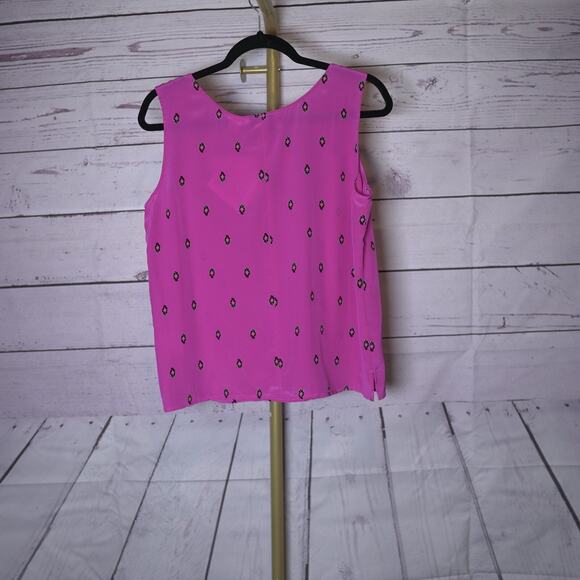 Silk Lore Magenta Shell Print Silk Camisole Scoop Neck Sleeveless MSPR $98 Sz M - Picture 3 of 12